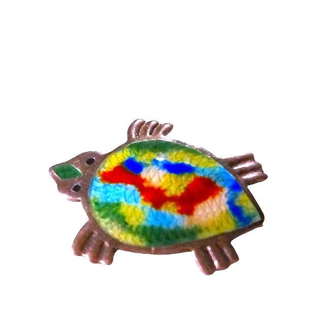 Vintage/Antique 925 Sterling Silver Enameled Turtle Brooch Mexico